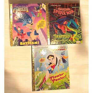 DC Super Friends Marvel Lot of 3 Little Golden Books Spiderman Batman Wonder